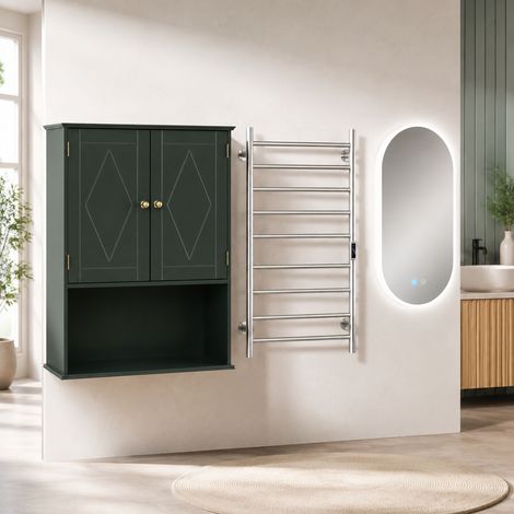 Beheiztes Badezimmer-Spa-Set (3-teilig) – LED-Beschlagschutzspiegel, Wandschrank und Handtuchwärmer mit 10 Bar (1/5)