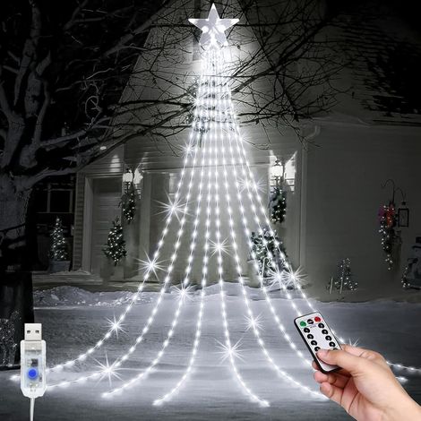 Lumière Exterieur Noel, USB Éclairage solaire Noël, 9 2M Étanches 8 Modes 200 LEDs Guirlande Lumineuse avec Étoile pour sapin de Noël, Jardin, Fête, Festival Décoration (1/5)