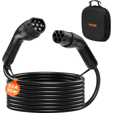 Câble Recharge Voiture Électrique Type 2, 32 A, 10 m, 22 kW, Câble de Charge compatible avec Chargeurs de Véhicules Électriques de Type 2, Triphasé CA 480 V, 50 Hz, IP65, avec Sac de Transport (1/5)
