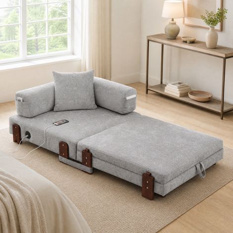Divano letto 2 in 1 170,5x84x48 cm grigio chiaro con USB, Type-C e vani MEUBLIV (1/5)