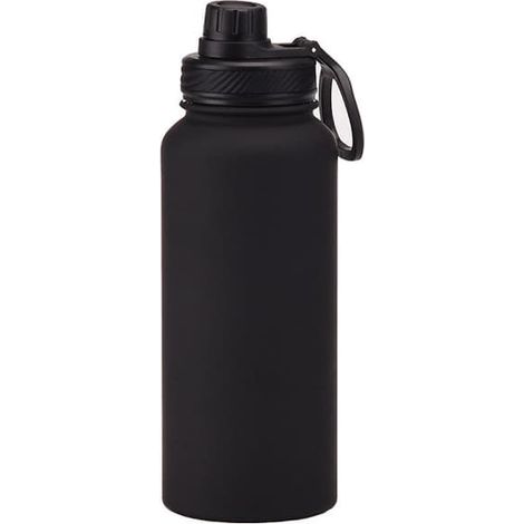 Bouteille d'eau de sport en acier inoxydable 1 L, bouteille isotherme grande capacité, gobelet portable pour l'extérieur avec poignée, noir (1/5)