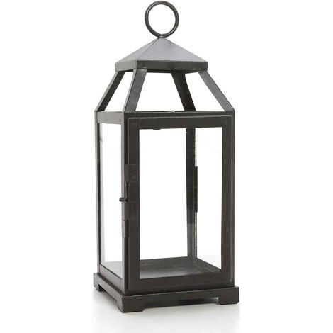 Abat-jour en fer forgé - bougeoir en métal noir avec verre transparent, petit modèle d'extérieur. (1/5)