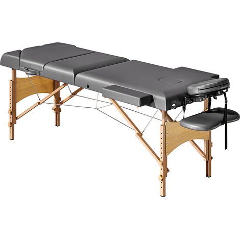 Camilla de masaje plegable madera 3 zonas, altura respaldo reposacabezas ajustables, brazos 215x60x62-89 cm gris (1/5)