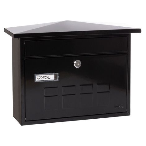 ARREGUI Deco E5704 Cassetta Postale Individuale in Acciaio, Cassetta della Posta da Parete, Fondo Stretto, Dimensione M (DIN A4 e Riviste), Facile da Montare, Nero