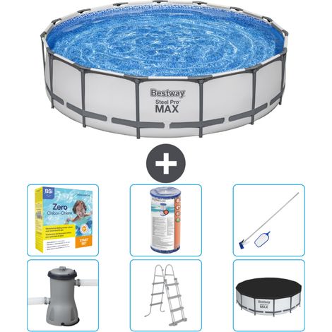 Piscine Bestway ronde Steel Pro MAX - 457 x 107 cm - Grise - Comprend des Accessoires CB36 (1/4)