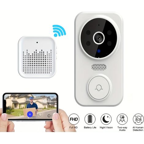 1 sonnette vidéo intelligente (batterie intégrée), interphone sans fil pour maison connectée avec caméra et sonnette, compatible audio bidirectionnel.-AquaForge