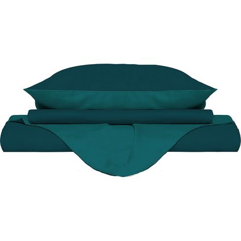 Copripiumino con Sacco e Federe Doubleface Verde Petrolio/Verde Bottiglia Matrimoniale (1/5)