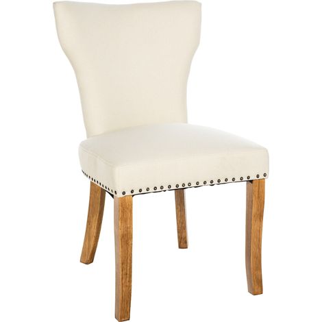 Chaise de salle à manger x1 boutons décoratifs en tissu crème et pieds en bois marron clair 100002176 (1/5)