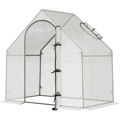 Outsunny Walk In Tomato Greenhouse Garden Outdoor Mini Greenhouse Flower Planter Steel Frame with Zipped Door & Window, PE Cover, 180 x 100 x 168CM,  White