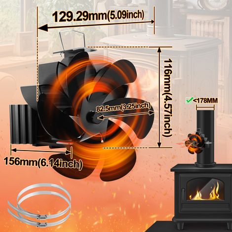 Wolketon 6 Flügel Kaminofen Ventilator Kaminventilator Ofenventilator Stromloser Lüfter Stove Fan Gebläse ohne Strom für Kamin Holzöfen Öfen Geräuscharmer (1/3)