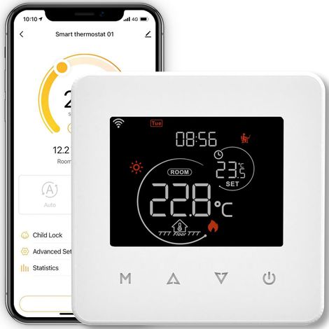 Thermostat Connecté WiFi Chauffage au Sol Électrique, Calendrier et Télécommande sans Hub, Compatible avec 16A,Noir Pour chauffage électrique 16A, calendrier et télécommande sans hub, compatible (1/5)