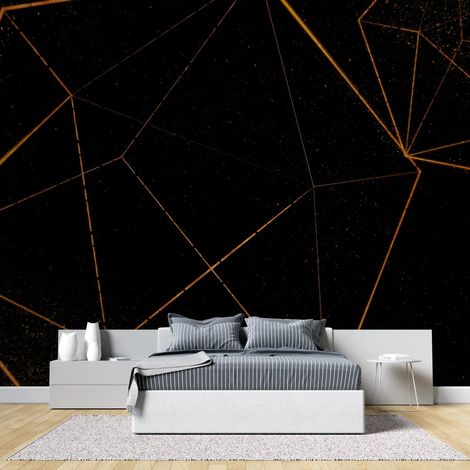 Papier peint geometrique polygones dores sur fond noir 1 - 150 x 250 cm (1/2)