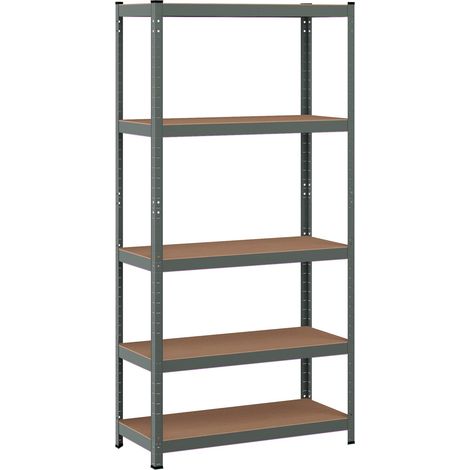 Estantería de almacenaje 90 x 40 x 180 cm 5 baldas regulables en metal y madera gris capacidad de carga 175 kg 200014772