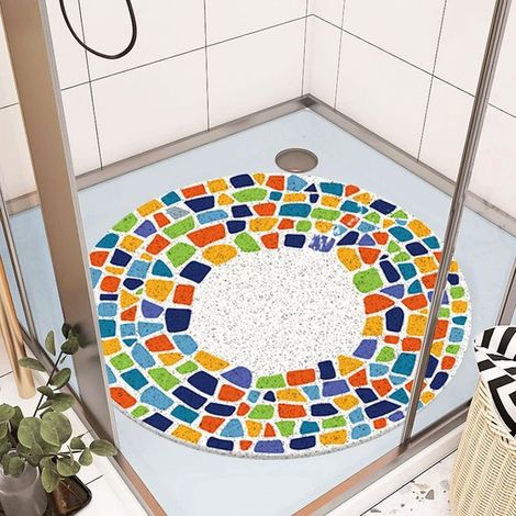 Mat of Shower non-slip 60 x 60 cm, Mat of Bath of Safety Comfort Soft with Holes of Drainage, Mat of Shower of Massage in PVC Luffa for Areas Wet, Drying Fast, Impression Digital (1/5)