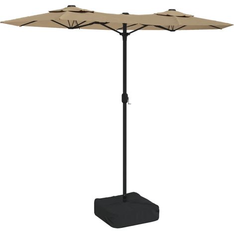 Sombrilla de jardín de doble cabeza con LED 316 x 145 cm ambiente acogedor acabado mate de poliéster taupe 020047395 (1/5)