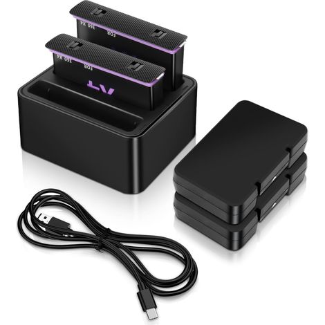 Akku für 360 X4 Kamera, 3-fach-Ladegerät für 360 X4 Kamera, 2 x 2500 mAh Ersatzakkus, USB-C-Ladeanschluss, für 360 X4 Kamera (1/5)