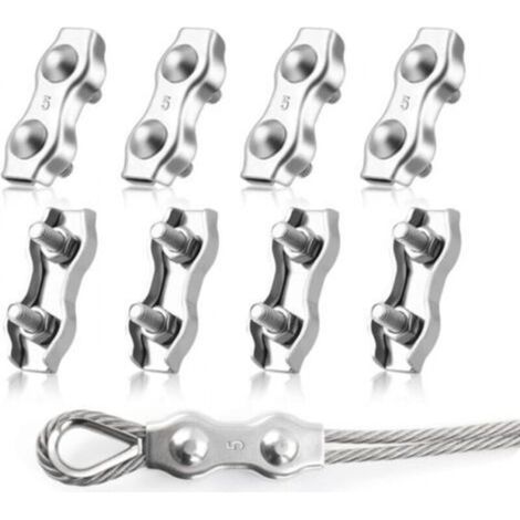 8 Pieces M5 Duplex Wire Rope Clips, 304 Stainless Steel Duplex Wire Cable Clamps, 5mm Clamp for Wire Rope Clotheslines, Sun Sails (1/5)