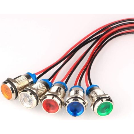 5Pcs 10mm AC/DC 12-24V LED Métal Indicateur Lumière éTanche Signal Lampe Pilote Tableau de Bord Directionnel Voiture Camion Bateau avec Fil (1/4)