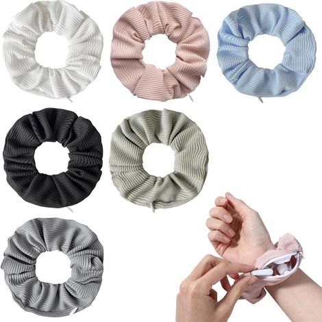 6-Piece Hair Scrunchie Set with Hidden Zipper Pocket, Elastic and Soft Hair Accessories for Girls, and Storage for Small Keys and Travel Accessories (1/5)