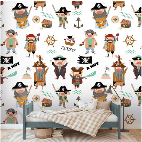 Photo wallpaper Profhome 391911 hot embossed non-woven wallpaper smooth with pattern for kids matt cream brown pink black 1.59 m x 2.8 m (1/4)