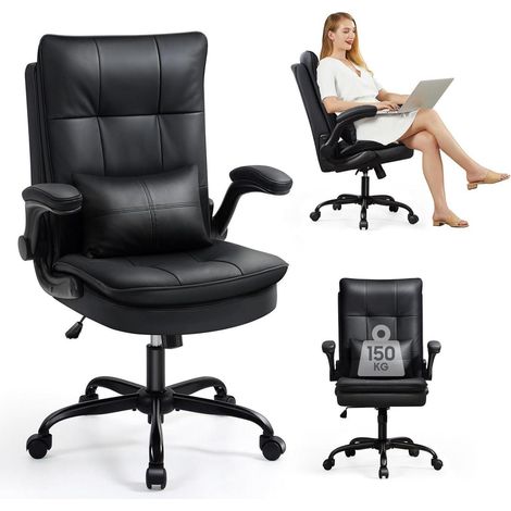 Bürostuhl Ergonomisch Schwarz 150 kg Belastbarkeit Wippfunktion (1/5)