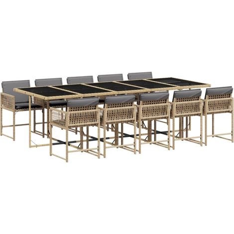 vidaXL Set Pranzo da Giardino 11 pz con Cuscini Beige Misto Polyrattan (1/5)