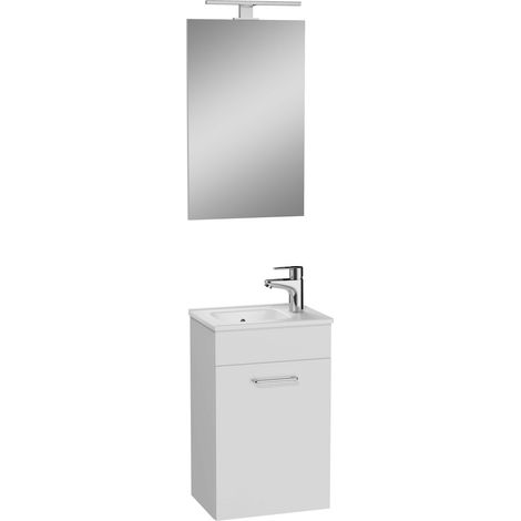 Mia Mobile lavabo 39x61x28 cm per bagno con specchio, lavabo e illuminazione a LED, Bianco lucido (MIASET40B)
