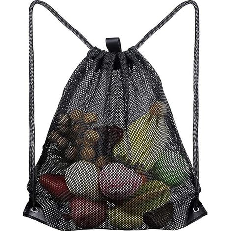Netzrucksack mit Kordelzug, Strand- und Sporttasche, großes Netz für Tennis, Schwimmen, Reisen und Fußball