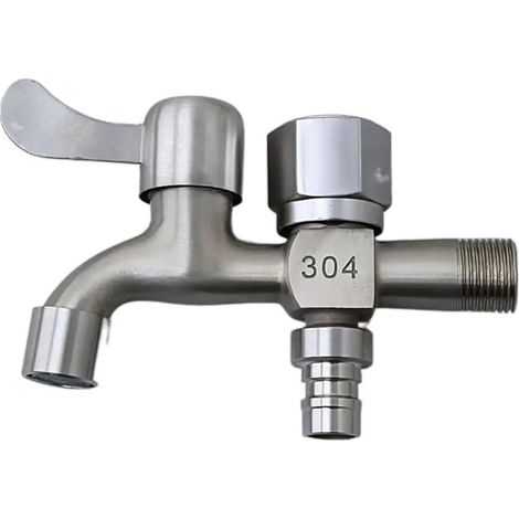 Doppelter Wasserauslasshahn aus Edelstahl, einer über zwei, Doppel-Mopp-Pool-Hahn, Wasserschalter, Waschmaschine, Doppel-Hahn (1/5)