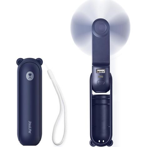 Mini ventilateur portatif, ventilateur à main 3 en 1, ventilateur de poche rechargeable, ventilateur à piles [14-21 heures de travail] avec batterie externe, fonction lampe de poche-bleu (1/5)
