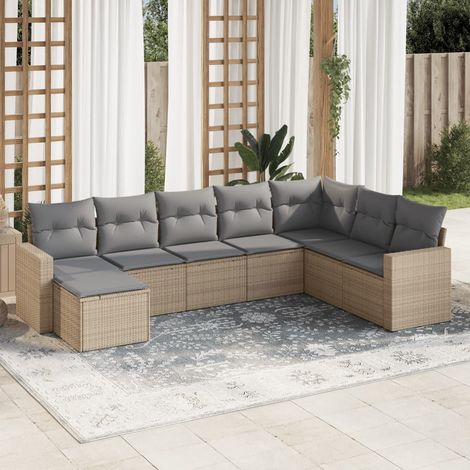 8-tlg. Garten-Sofagarnitur mit Kissen Beige Poly Rattan (1/3)