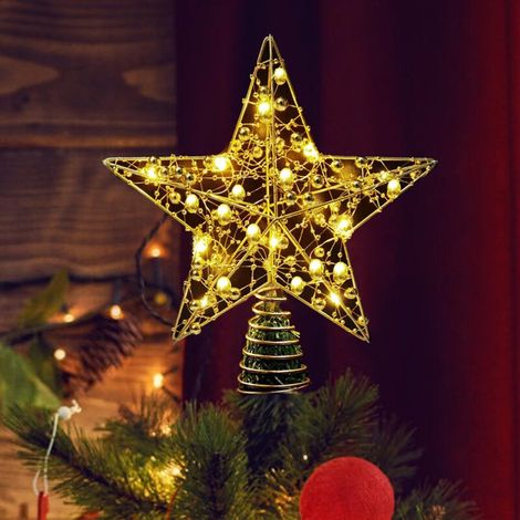 [NIEMALS VERWENDET] Funkelnde Weihnachtssterne, Lichterketten mit Sternen für den Weihnachtsbaum, warm leuchtende goldene Perlen-Nachtlichter, Weihnachtsgeschenke