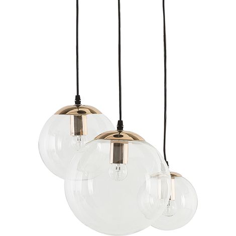 Lámpara colgante cristal transparente 3 puntos pantallas esféricas Ladon (1/5)