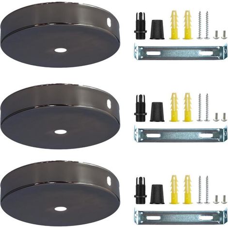3 Pcs Cache-Câbles en Métal Noir pour Plafonnier 100 x 2mm Auvent de Distribution Rond Boîte de Plafond en Métal Noir pour Lustre,Lampe à Baldaquin,pour Salon Cuisine Couloir Lustre Suspension (1/5)