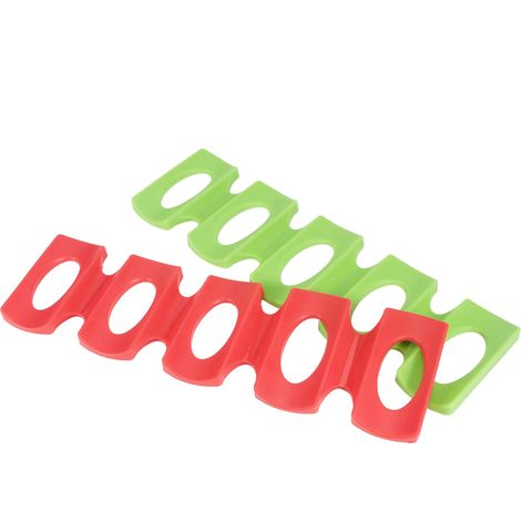 Lot de 2 supports empilables en silicone pour bouteilles de bière, canettes et bouteilles de vin, tapis de réfrigérateur rouge et vert (1/5)