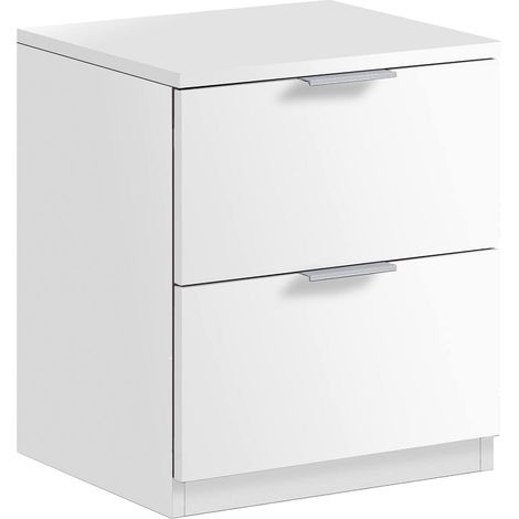 Comodino Syracuse, Comodino moderno a 2 cassetti, Tavolino da notte, Comò basso per camera da letto, 38x34h45 cm, Bianco