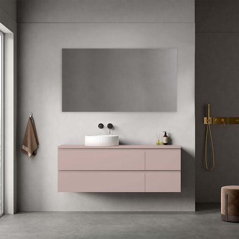 Mobile bagno sospeso reversibile 140 cm Rosa Retrò per Lavabo d'appoggio Specchio Quadro - Fiji Paint Top (1/4)