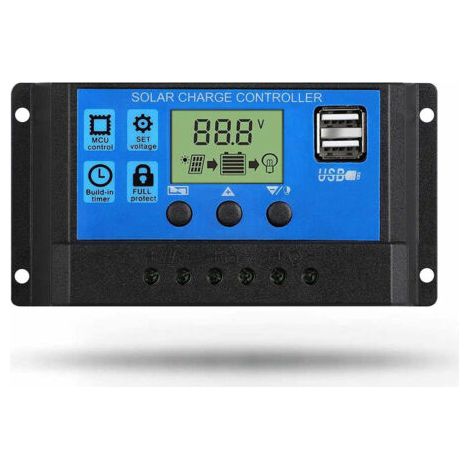BUNTHAUS Convertisseur de tension,Contrôleur de charge solaire, 20A 12V/24V Contrôleur de panneau solaire Paramètres automatiques Affichage LCD réglable (20A) (1/5)