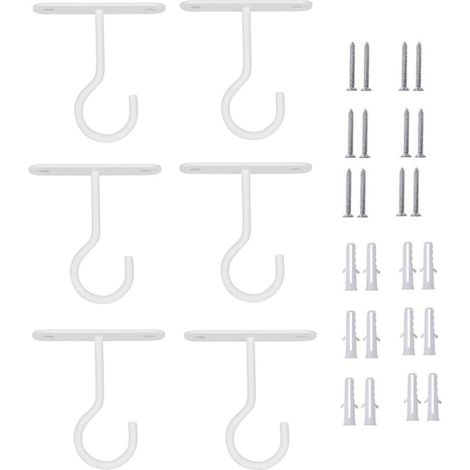 Crochets de plafond, 6 crochets à visser pour suspendre des plantes avec vis à tête satinée, supports de plafond métalliques pour suspension de luminaires (1/5)