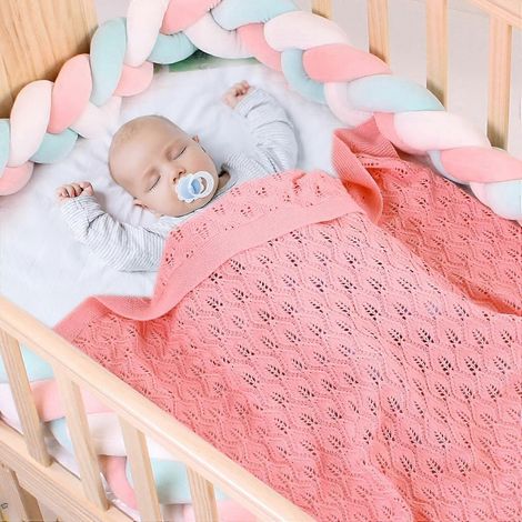 Couverture bébé 100% coton / Couverture douillette / Couverture tricotée, 100 cm x 80 cm (rose) : (1/4)