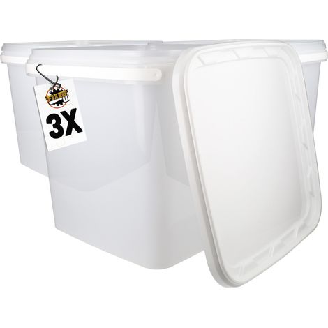 3 seaux en plastique avec couvercle, PP, rectangulaire, blanc, qualité alimentaire 8,8 L (1/5)