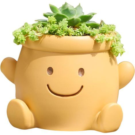 Cute smiley face flower pot, small resin human head flower pot, suitable for indoor plants, fun smiley face flower pot, succulent plant pot, a good choice for birthday and Christmas gifts (orange). (1/4)