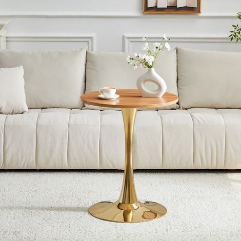 Runder Beistelltisch 72 cm Gold Holzoptik MDF und Metall mit stabiler Mittelsäule (1/5)