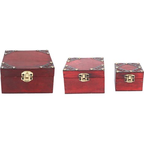 Coffret vintage en bois 3 pièces avec fermoir en alliage, boîte à bijoux pour artisanat, bracelet et collier (1/5)