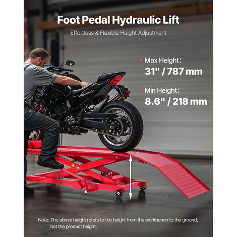 Cric de Moto avec Capacité de Charge 453,6 kg, Pont Élévateur Hydraulique Hauteur de Levage 21,8-78,7 cm, Table Élévatrice pour Moto Mobile Flexible à 360°, pour Entretien Réparation Quad VTT (1/5)