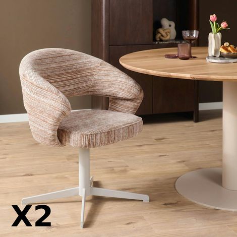 Chaise pivotante marron pied blanc forme baquet (x2) CORTINA (1/5)