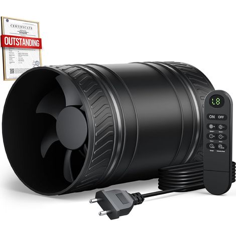 Ventilateur de Conduit 100 mm avec Minuterie 8 Vitesses 310 m³/h avec Protection Contre la Surchauffe Extracteur d’air Inline pour Serre, Salle de Bain, Cave, Garage, Cuisine (1/5)