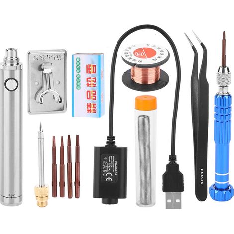 Kit fer à souder mini USB 5V rechargeable portable, pointe anti-oxydation, stylo à souder argenté (1/5)
