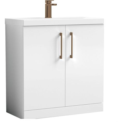 Balterley Bramshall Contemporary Bathroom Floor Standing 2-Door Vanity Unit & Mid-Edge Basin, Gloss White, 800mm