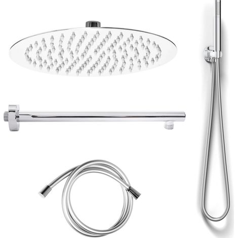 Kit complet de douche rond 1 jet chrome en acier inox mod. Kit slim tondo (1/5)
